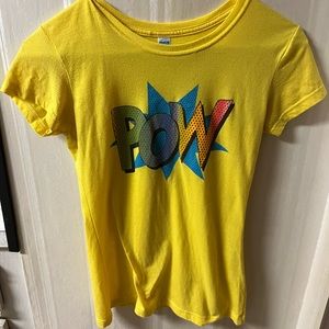 Yellow “POW” girls size LG t-shirt.